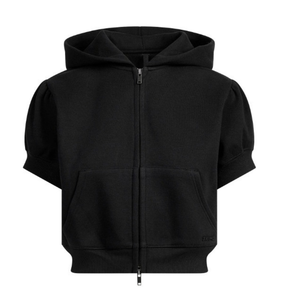 Skims Cotton Fleece Bubble Sleeve Zip Up Hoodie Onyx Black TP-SSL-11072W Medium